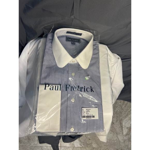 Paul Frederick Mens Classic Fit Shirt Long Sleeve Button Up Blue PinStripe NIP - Picture 5 of 6